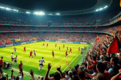 开运体育入口-足球比赛现场气氛火爆，球迷热情高涨，足球比赛场景